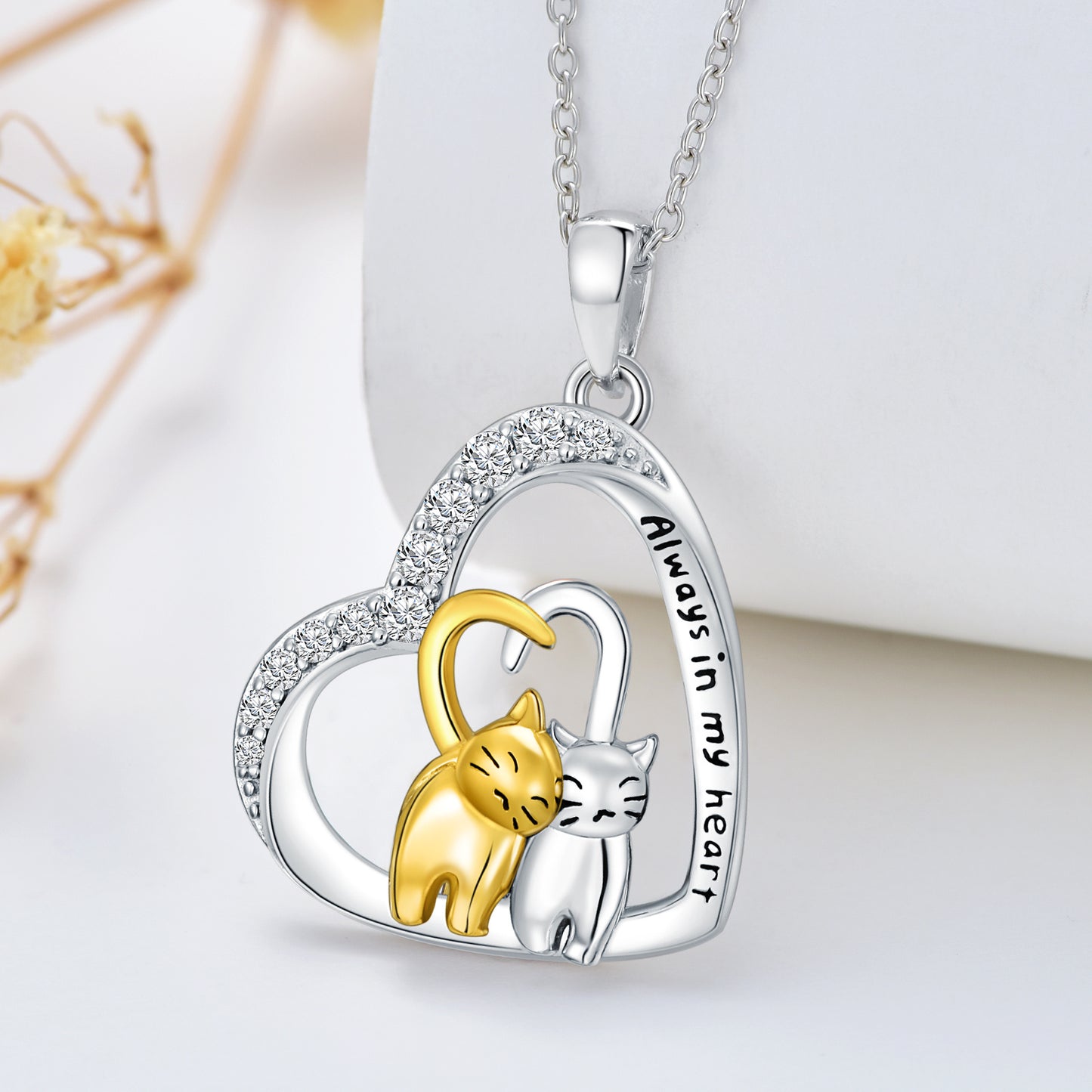 Cat Necklace Cat Rose Jewelry For Cat Lover Sterling Silver As Gifts For Women