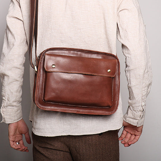 Men's Real-Leather Bag Cowhide Casual Simple Shoulder