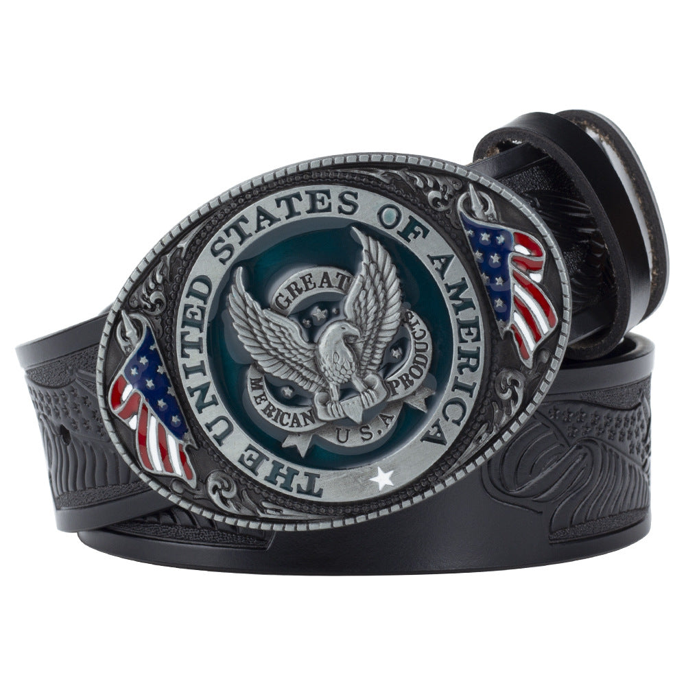 Eagle Buckle Genuine Leather Belt - Unisex, Patriotic, And Fashionable