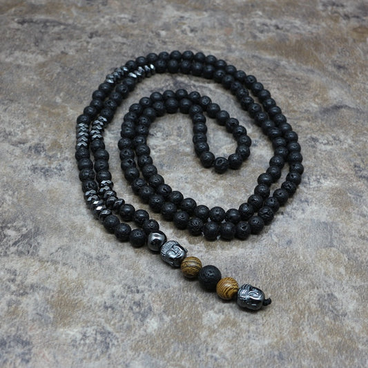 Men's Necklace 6Mm Lava Rock Pendant Men's Rosary Necklace