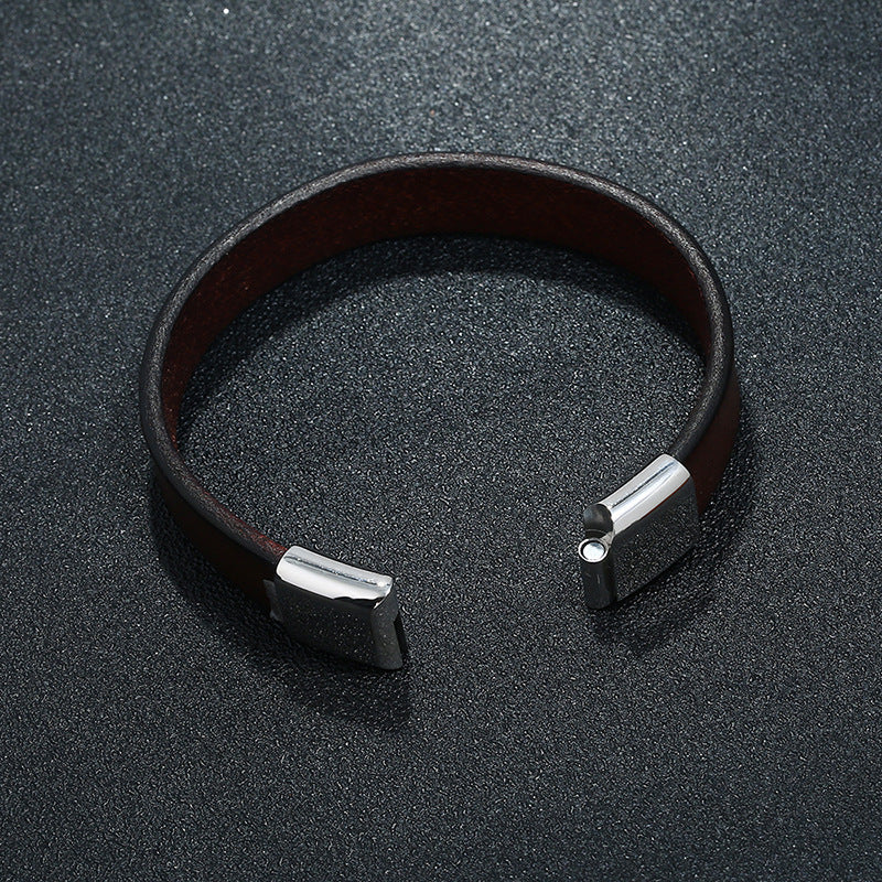 Fashion Cowhide Stainless Steel Leather Bracelet For Men