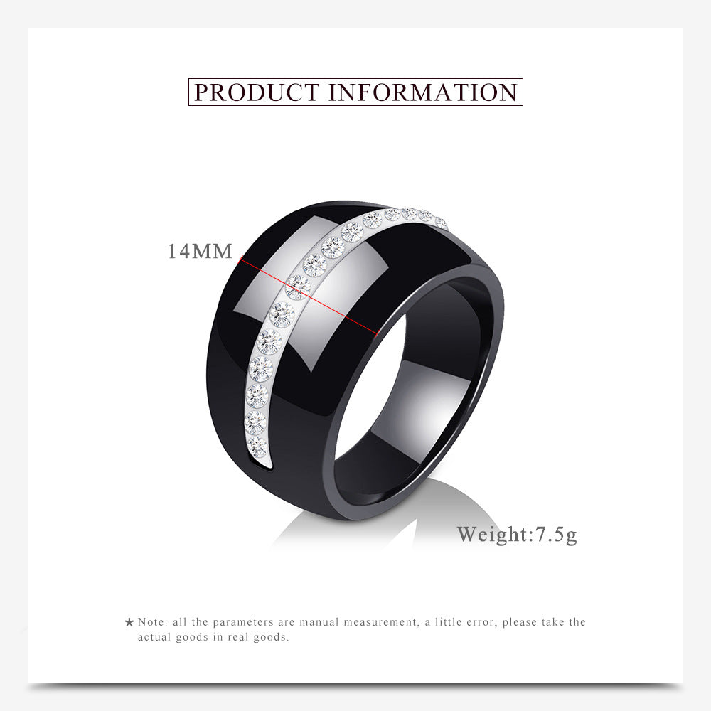 Single Row Diamond-Embedded Elegant Ceramic Ring