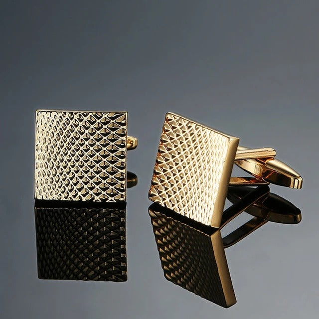 Copper Cufflinks With Square Carved Patterns