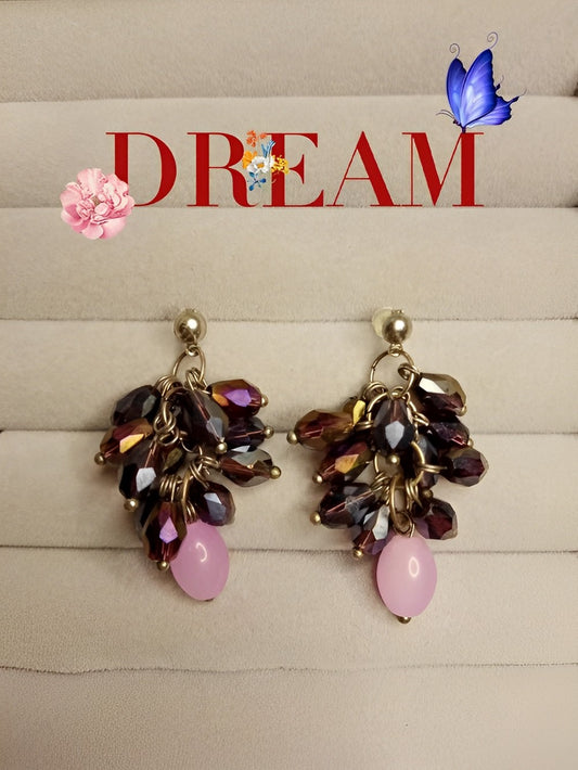 Dream High-Grade Retro Earrings Hot Trend Personality Online Celebrity Crystal Glass Baroque Long Earrings