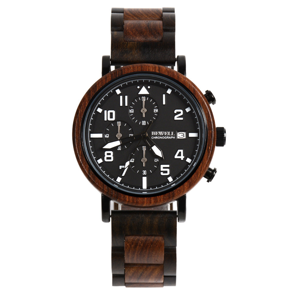 Multi Functional Six Needle Men's Wooden Watch