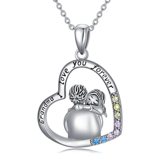 White Gold Plated Cubic Zirconia Granny Necklace In Sterling Silver