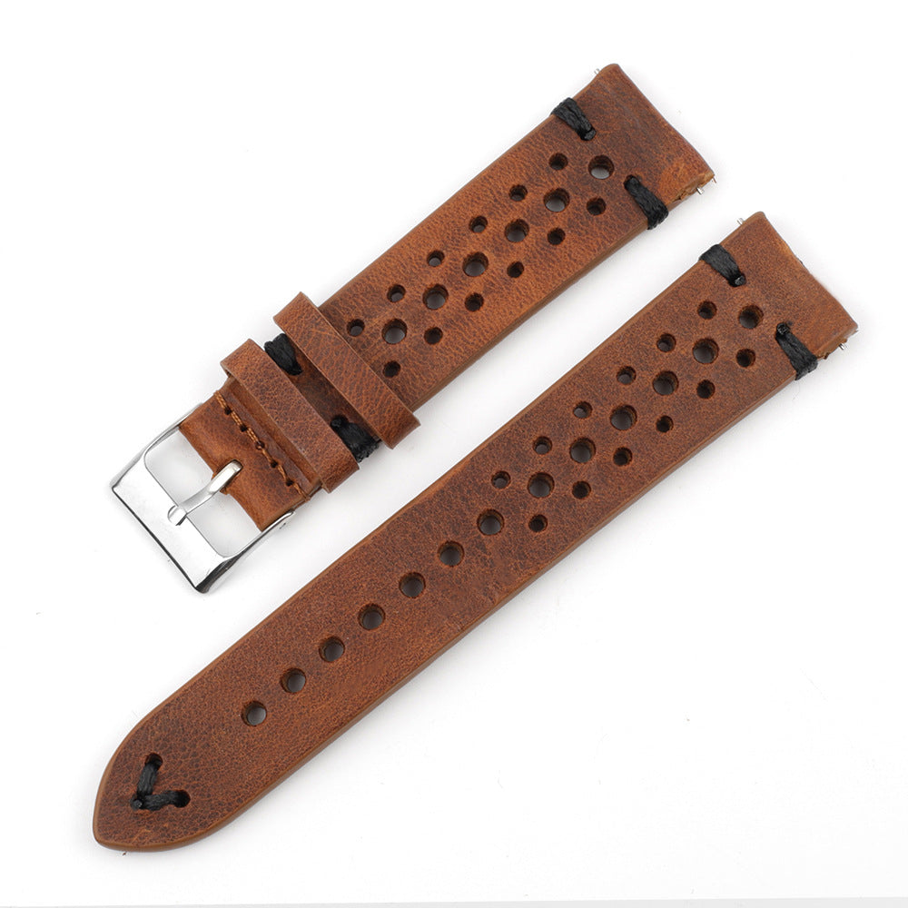 Gray-Blue Multi-Hole Stitching Leather Watch Band