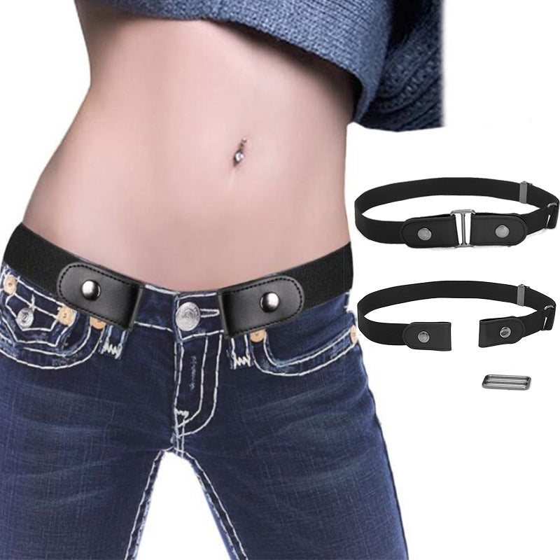 Leather Slim Stretch Invisible Jeans Simple Lazy Belt