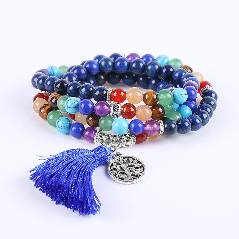 Colorful Beaded Bracelet with Tassel and Charm