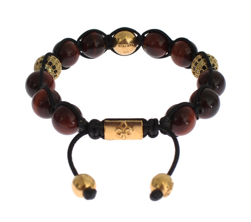 Nialaya Radiant Red Tiger Eye & CZ Gold Bracelet