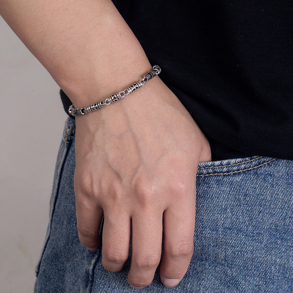 Men Antique Hollow Thai Silver Bracelet