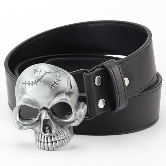 PU Leather Belt With Skull Head Buckle - Unisex, Punk, And Cool