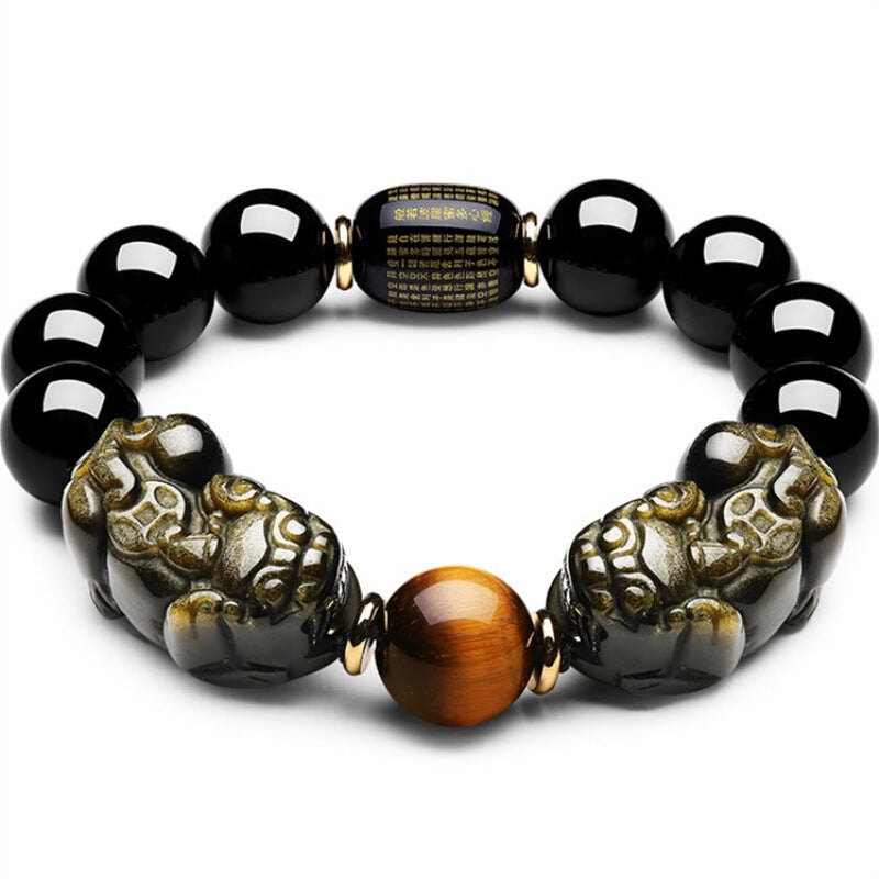 Men’S Gold Obsidian Double Hook Bracelet