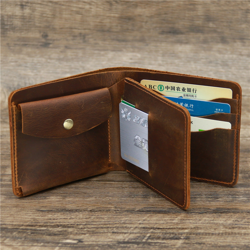 Men Crazy Horse Leather Money Card Bag Leather Wallet