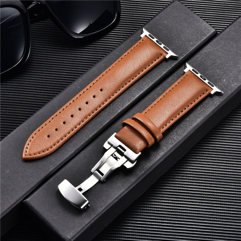 Suitable For Watch First Layer Leather Butterfly Buckle Strap