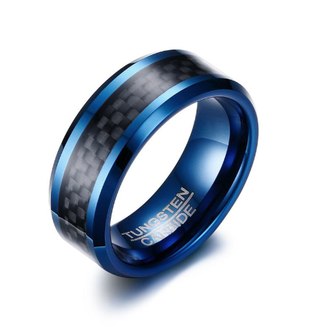 8MM Tungsten Steel + Carbon Fiber Ring Blue