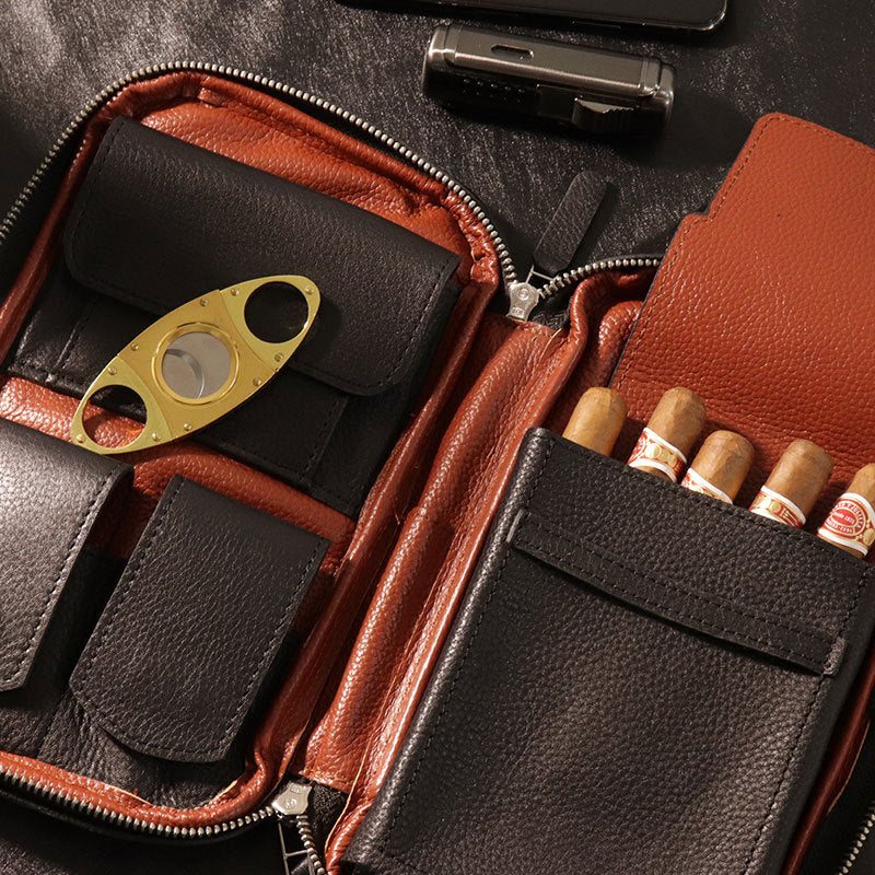 Leather Cigar Bag Carry-On Travel Portable Moisturizing Cigar Case