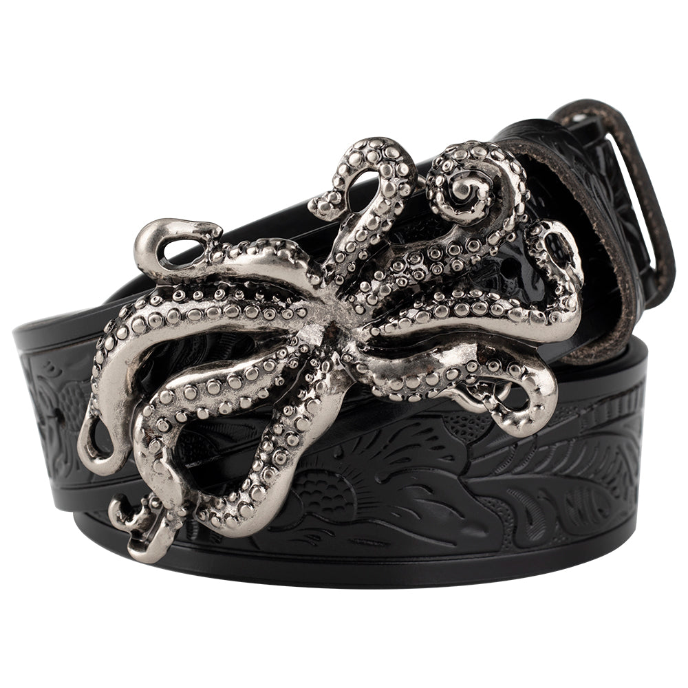 Animal Octopus Smooth Buckle Tang Grass Embossed Leisure Belt