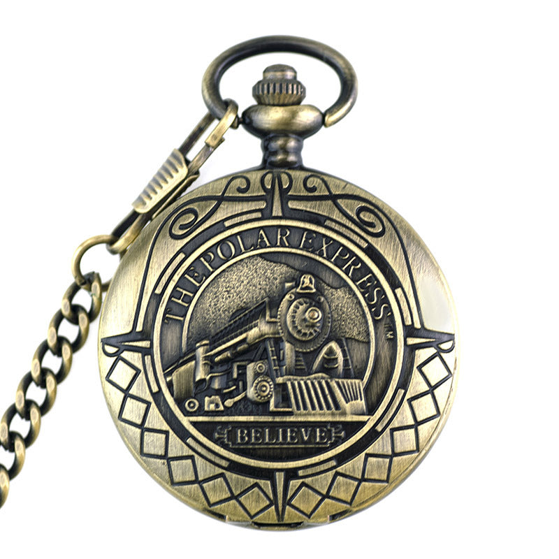 Locomotive Flip Mechanical Pocket Watch Hollow Movement Retro Men and Women Student Old Watch