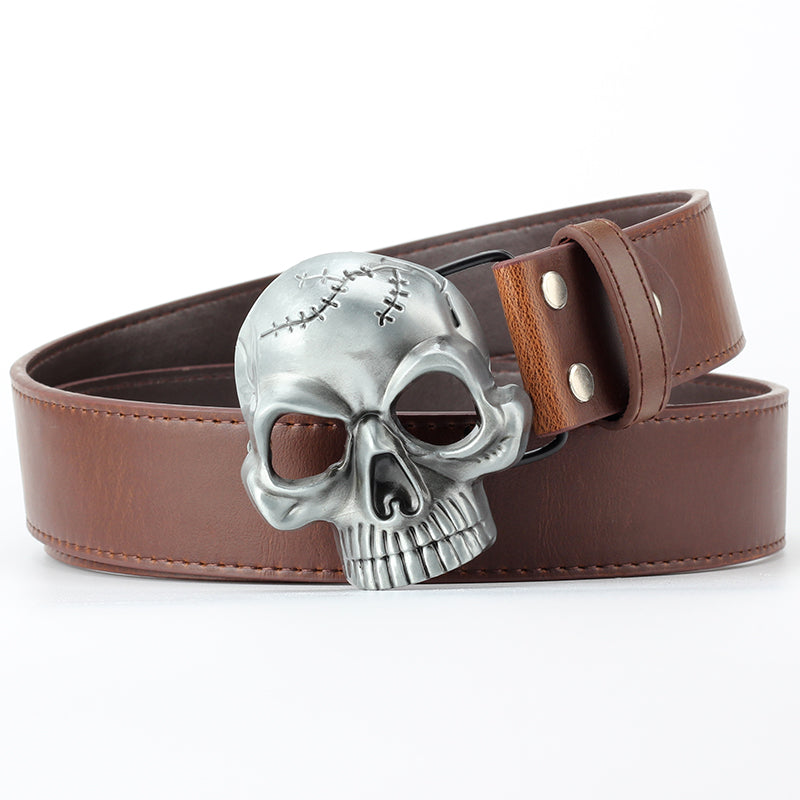 PU Leather Belt With Skull Head Buckle - Unisex, Punk, And Cool