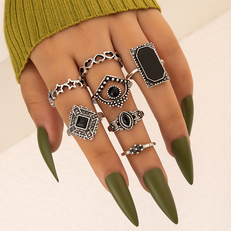 Hot Jewelry Trend Personality Black Gem Ring