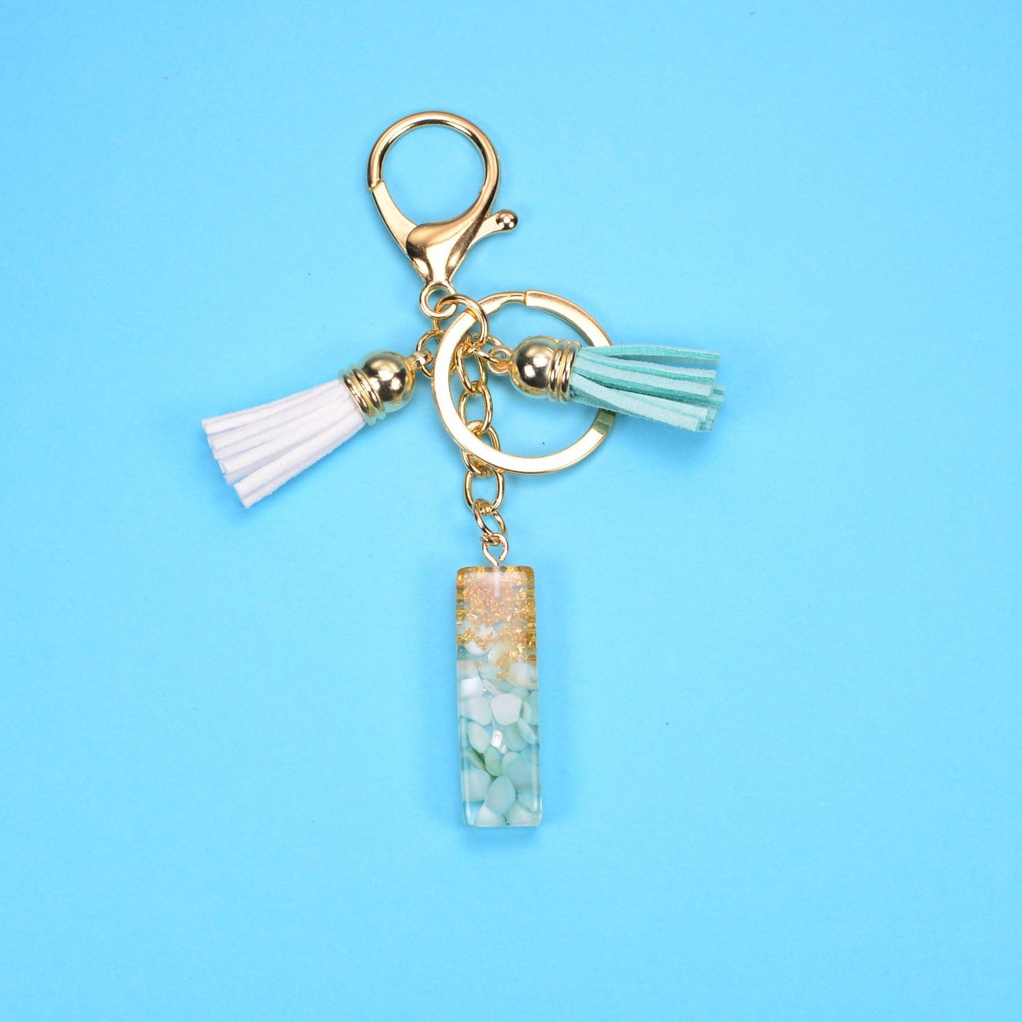 English Alphabet Keychain Tassel Pendant Stone Gold Foil Resin Key