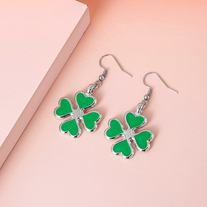 Enamel Four Leaf Clover Pendant Earrings For Women