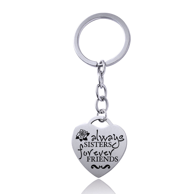 Stainless Steel Heart Sisters Best Friends Inspirational Keychains