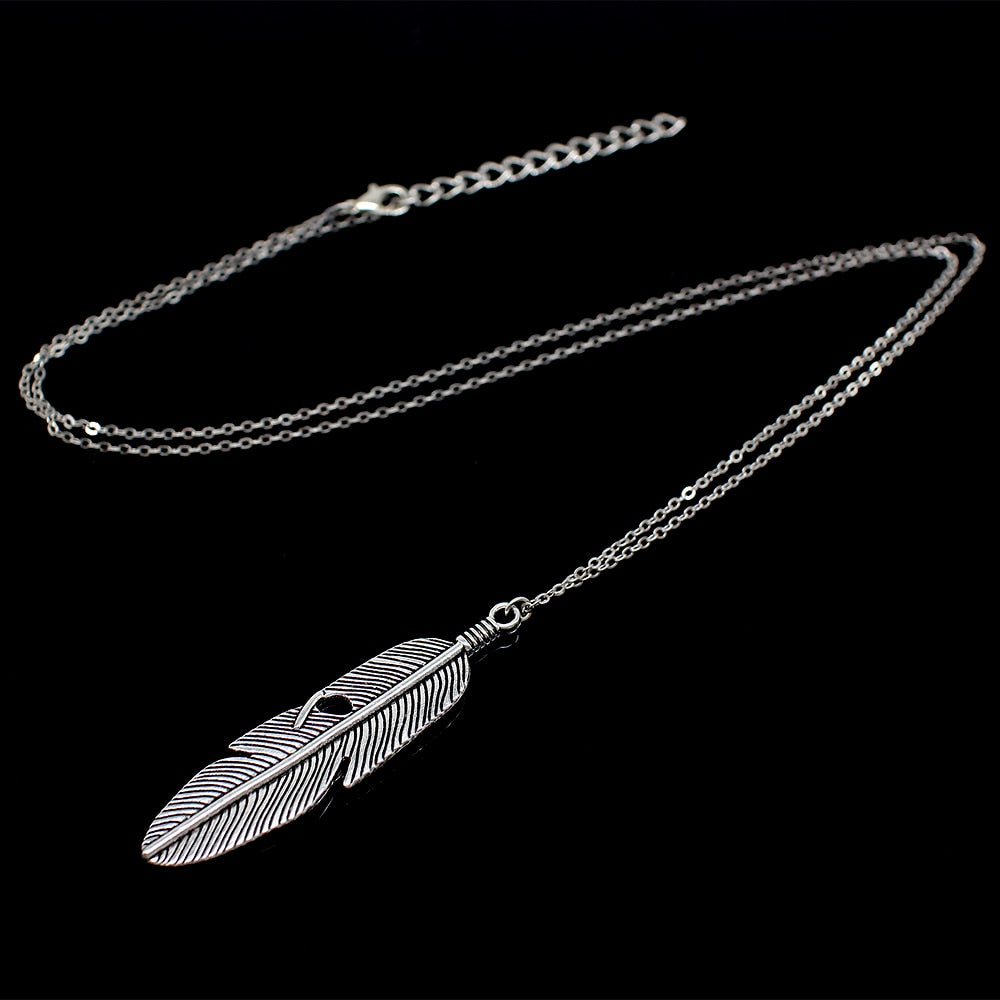 Simple Feather Necklace Leaves Long Sweater Chain Clothing