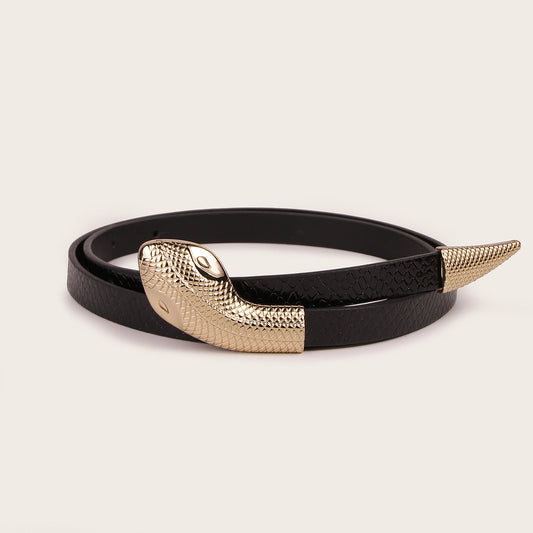 Mirror Patent Leather Snakeskin Snap Belt