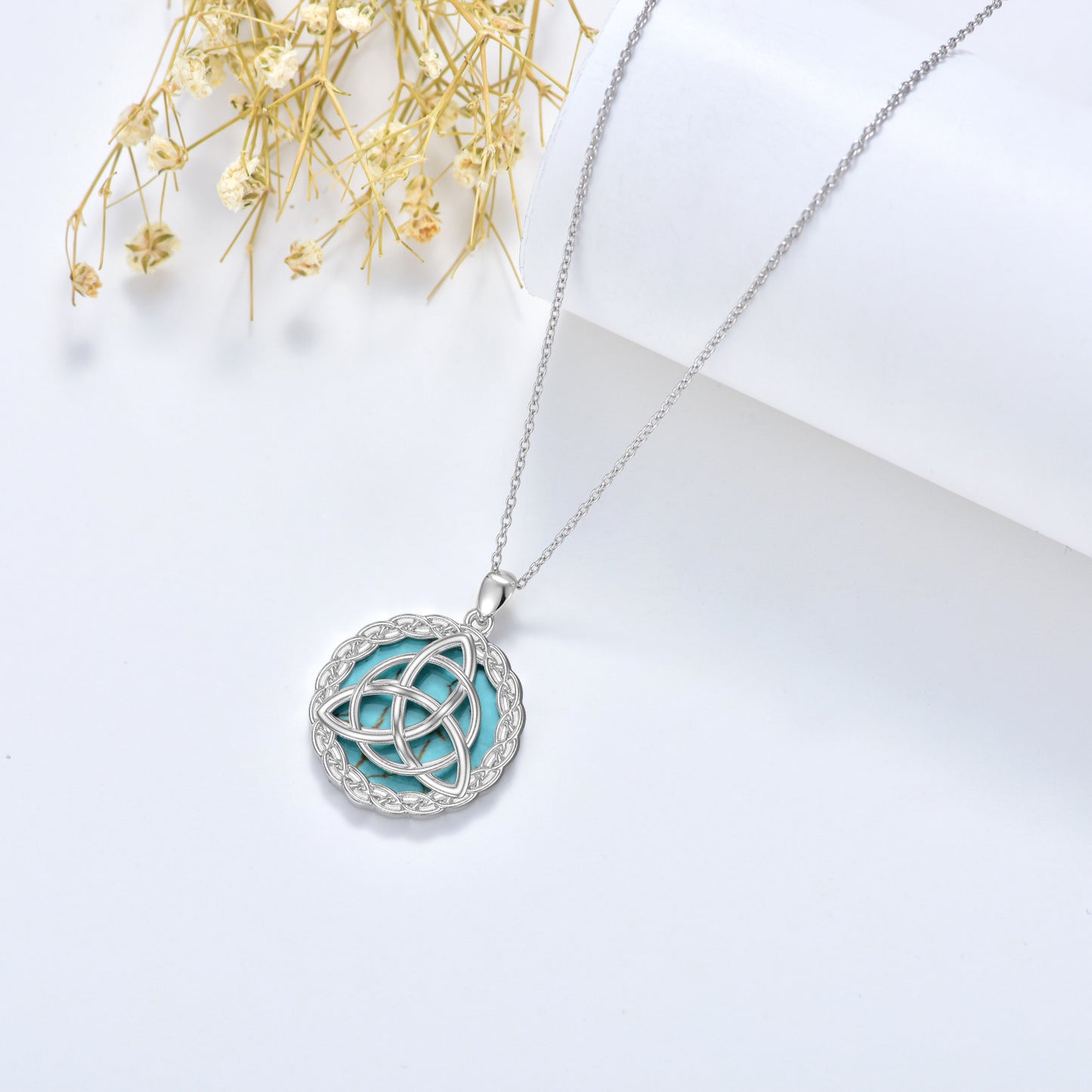 Celtic Necklace 925 Sterling Silver With Genuine Turquoise Trinity Knot Pendant Good Luck Irish Jewelry Gifts For Women