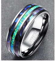 Nuncad 8MM Tungsten Caibide Wedding Ring Band Abalone Shell And Synthetic Opal For Men and Women