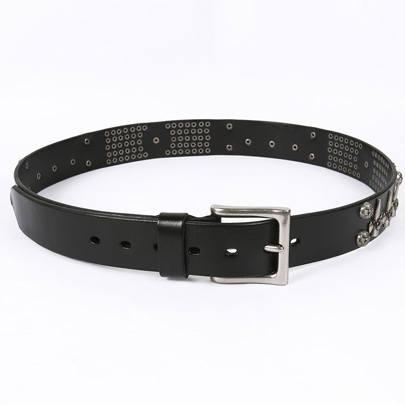 Punk Style Leather Men's Dj Belt With Skull Head All-Match Belt