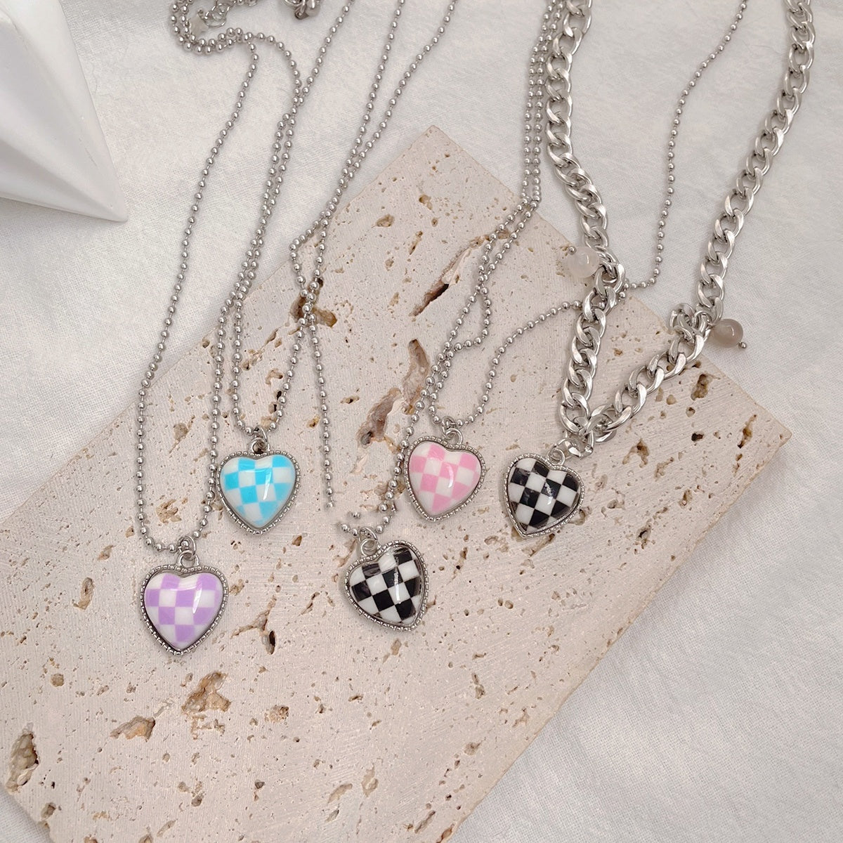 Checkerboard Love Titanium Steel Chain Necklace