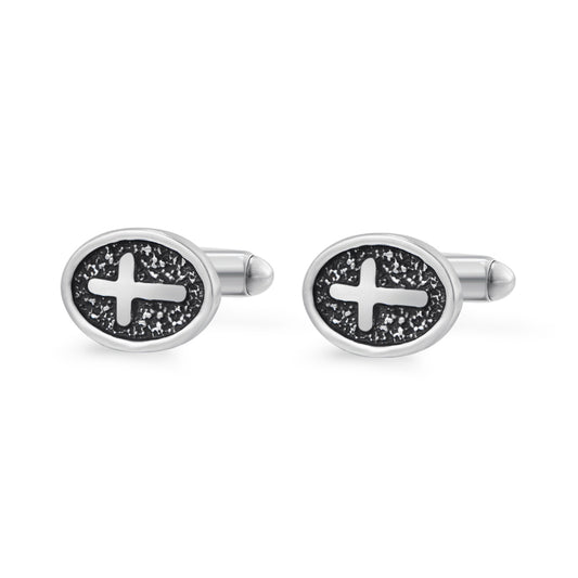 Oval Cross Cufflinks Silver Stainless Steel Shirt Cuff Links For Men Jewelry Accessories