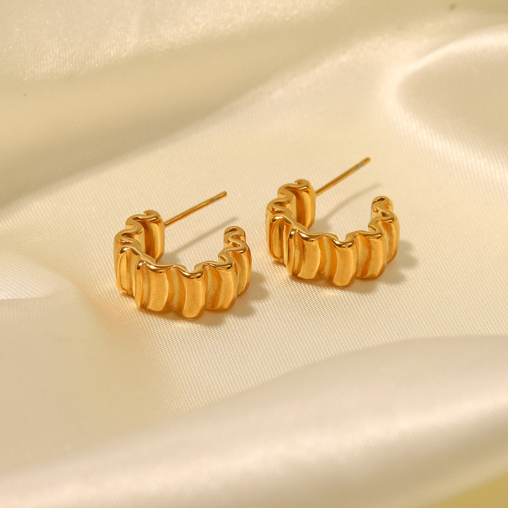 European And American Ins Online Celebrity Popular 18K Gold-Plated Pleated C-Shaped Earrings