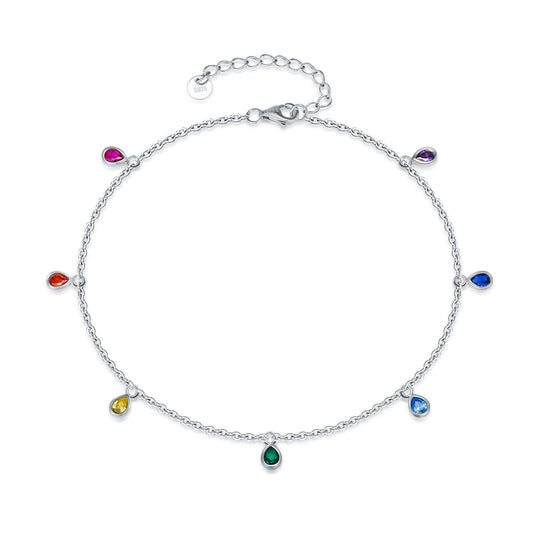 Anklets For Women Sterling Silver Multi Color Oval Rainbow Anklet Bracelets Fashion Jewelry Gifts For Women Teen Girls Friend Birthday