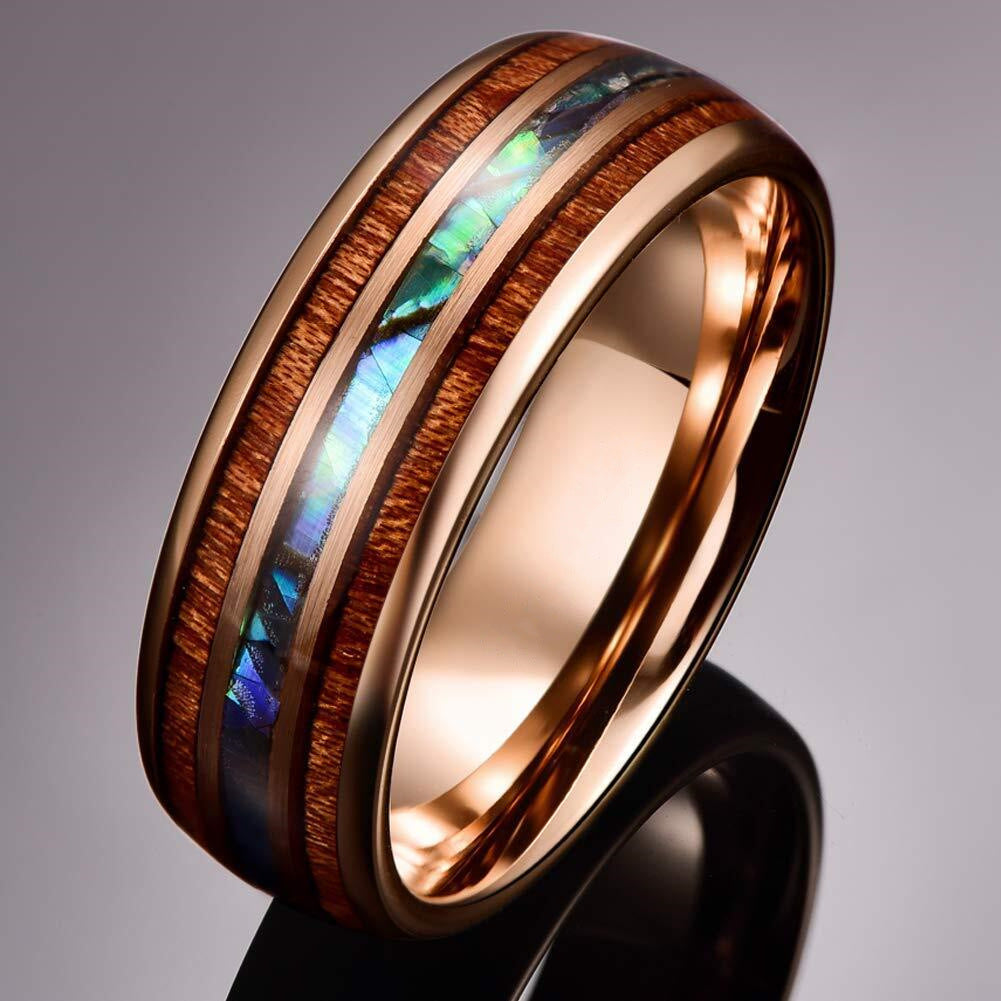 Rose Gold Wood Grain Shell Titanium Steel Ring