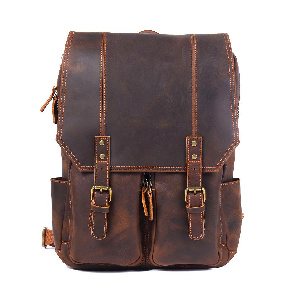 Retro Large Capacity Crazy Horse Leather Backpack Men