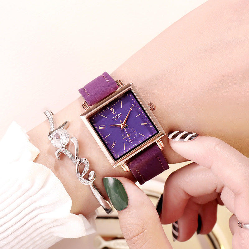 Schoolgirl'S Waterproof Square Dial Belt Watch