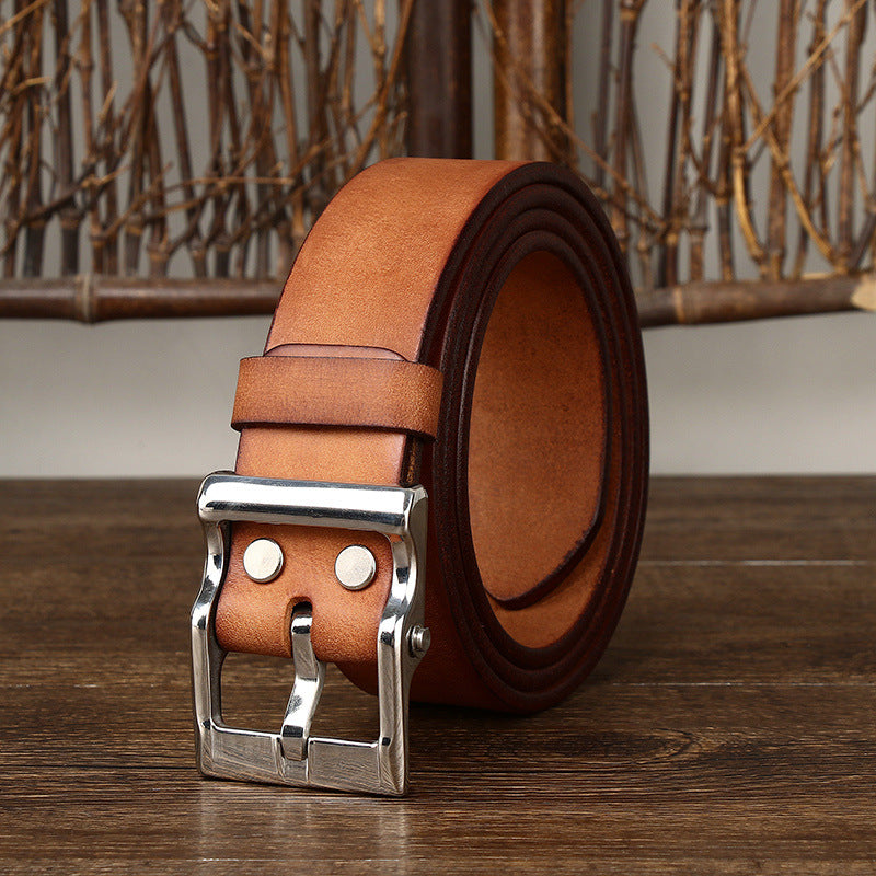 Men's Retro Leather All-Match First Layer Cowhide Stainless Steel Buckle Belt