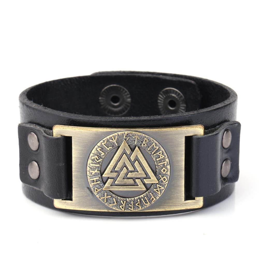 Nordic Vintage Viking Totem Leather Bracelet Odin Luenwen Men's Bracelet