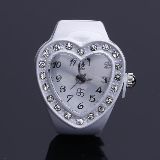 Fashion Creative Simple Elastic Heart-Shaped Diamond Ring Watch