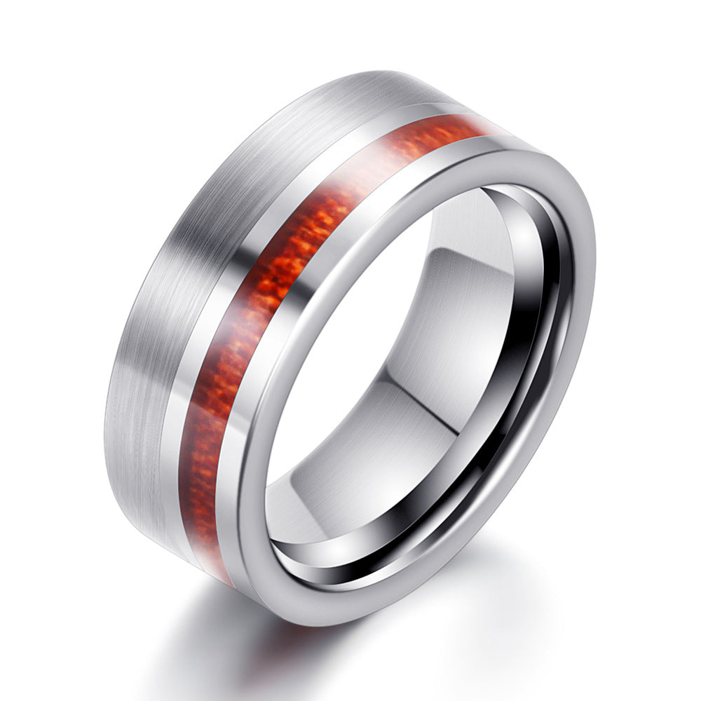 Tungsten Ring Single Row Wood Grain Men