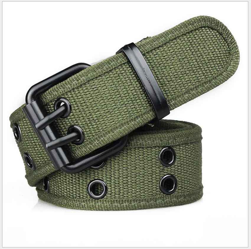 Casual Canvas Belt With Double Pin Buckle - Unisex, Durable, And Stylish