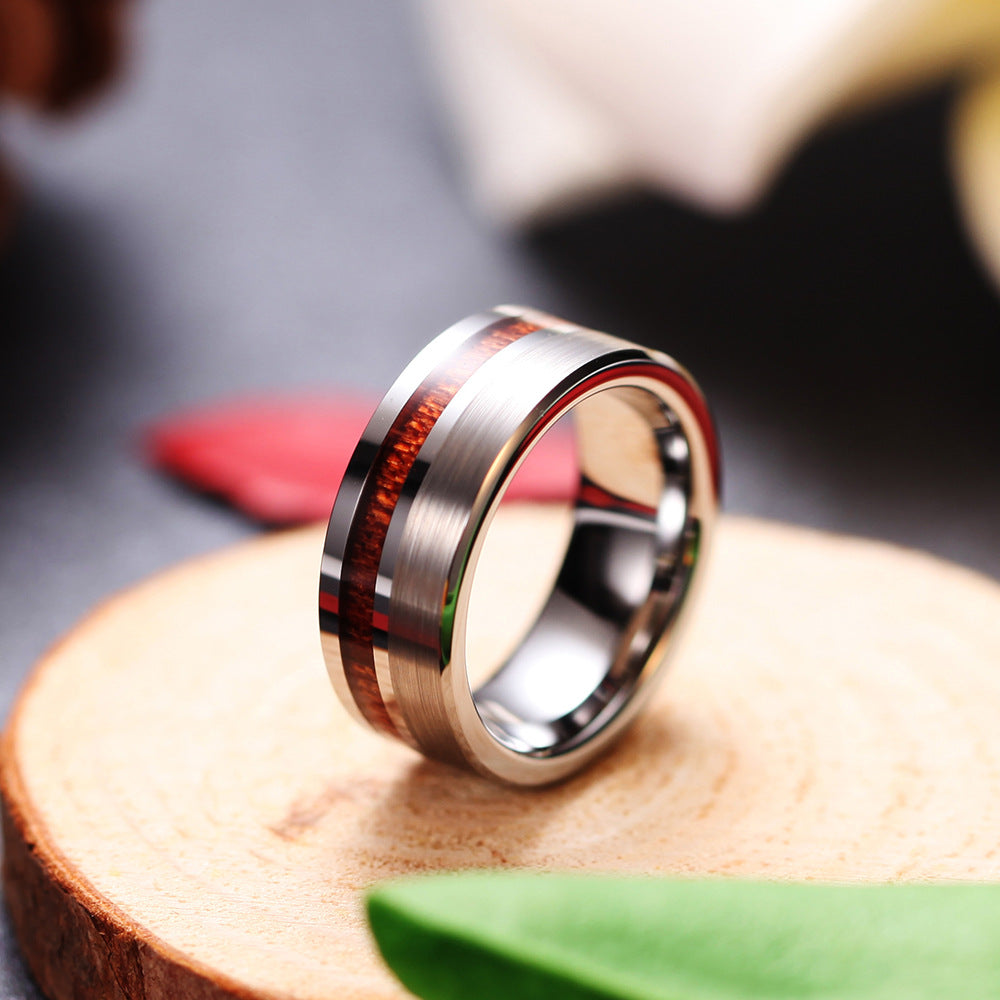 Tungsten Ring Single Row Wood Grain Men