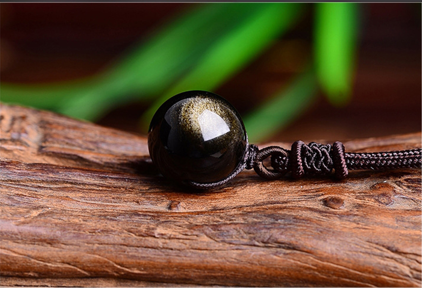 Black Gold Natural Obsidian Stone Pendant Lucky Transfer Beads Pendant Necklace Male Female Lovers Fashion Jewelry