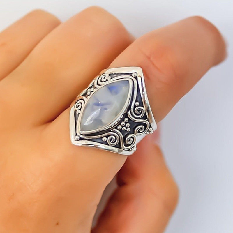 Antique Silver Vintage Moonstone Ring Bracelet