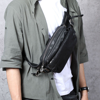 Men's Small Backpack Single Shoulder Cross-Body Head Layer Cowhide Fanny Pack