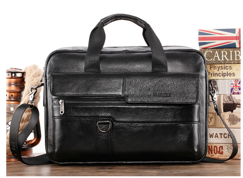 Leather Men's Briefcase Top Layer Cowhide Messenger Bag Large Capacity Single Shoulder Bag Business Multi-Function